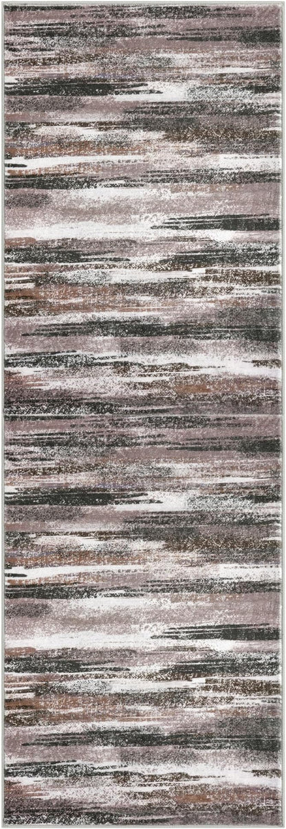 Lansny Modern Abstract Hallway Runner Rug, Dark Light Brown White Washable Kitchen Runner Non-Slip Soft 2x8 Runner Rug Thin Print Faux Wool Carpet for Entryway Bedroom Laundry Room Indoor Home Decor