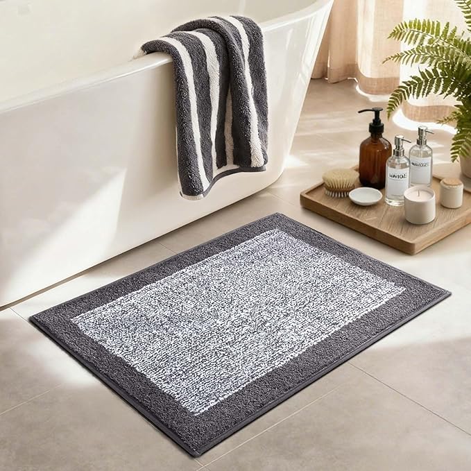 Bathroom Rugs 30x20 Non Slip Washable, Grey Bath Mat for Bathroom Floor Tub, Soft Absorbent Quick Dry Mats for Shower, Bathtub,Home Decor