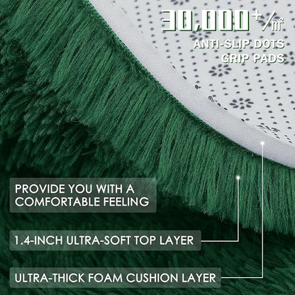OLANLY Dark Green Round Rugs for Bedroom - Machine Washable, 2 ft Circle Area Rugs for Living Room, Soft and Fluffy Shaggy Carpet for Teen Girls and Boys, Nursery Rooms, Dorms, Home Decor Aesthetic