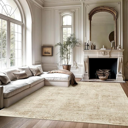 Soalmost Washable Area Rug 8x10, Large Soft Rugs for Living Room Vintage 8x10 Area Rugs for Bedroom Dining Room Floral Non-Slip Thin Brown