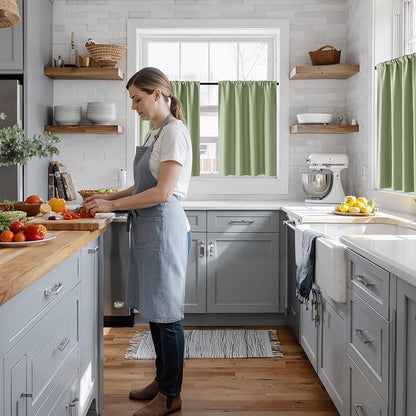 RYB HOME 100% Blackout Short Curtains for Small Window, Thermal Insulated Total Room Darkening Noise Reducing Curtains for Kitchen Bathroom Basement, 34 inches Wide by 45 inches Long, Sage Green