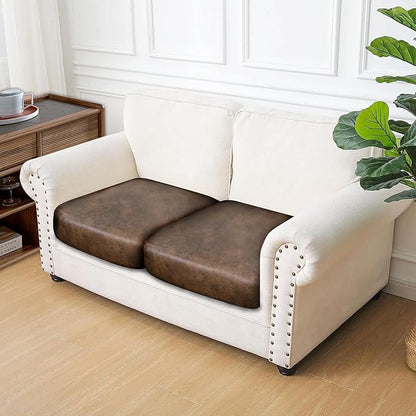 Leather Look Couch Cushion Covers Sofa Seat Slipcovers Sets Couches Furniture Protector for Sectional Armchair Loveseat Pets Kids Stretch Spandex Fabric (2 Cushion Loveseat, Dark Brown)