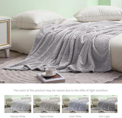 Exclusivo Mezcla Light Grey Fleece Queen Size Blanket for Bed, 90x90 Inches Soft Cozy 3D Decorative Jacquard Flannel Blankets, Lightweight Fuzzy Plush Warm Blankets for All Seasons