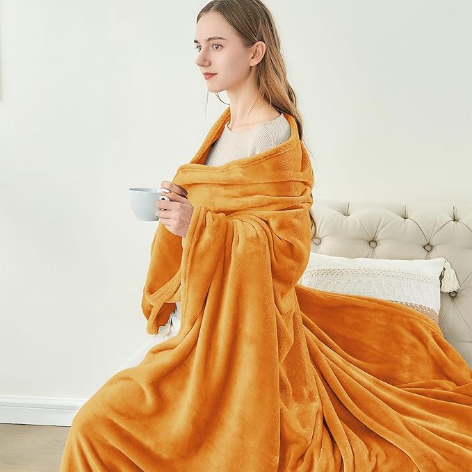 BEDELITE Burnt Orange Throw Blankets for Couch & Bed, 300GSM Luxury Plush Cozy Fleece Blanket 50" x 60", Super Soft Lightweight Fall Blanket for Travel Camping