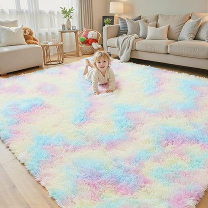 8x10 Area Rugs for Bedroom Living Room Fluffy, Large Area Rug Shag Shaggy Carpet Soft Plush Furry Bedside Rug, Machine Washable Area Rugs for Kids Girls Boys Home Decor(8 x 10, Rainbow)
