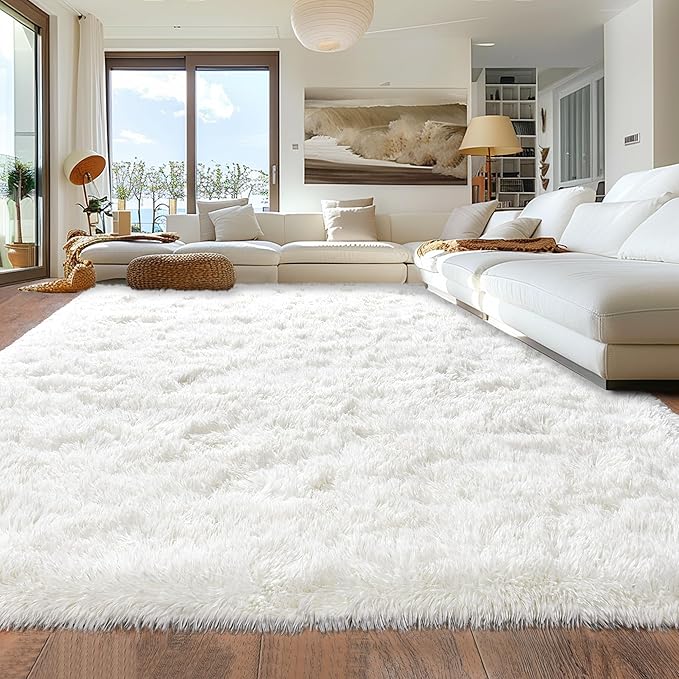Rugs for Living Room 5x7, Soft Shaggy Modern Shag Area Rug for Bedroom, Upgrade Non-Slip Plush Fluffy Carpet for Kids Boys Girls Room Home Decor Aesthetic, Cream White