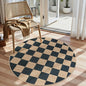 Lahome Colette Checkered 4 ft Easy Jute Round Rug, Washable Small Rugs for Entryway Patio, Farmhouse Non Slip Non Shedding Indoor Outdoor Circle Carpet for Kitchen Porch