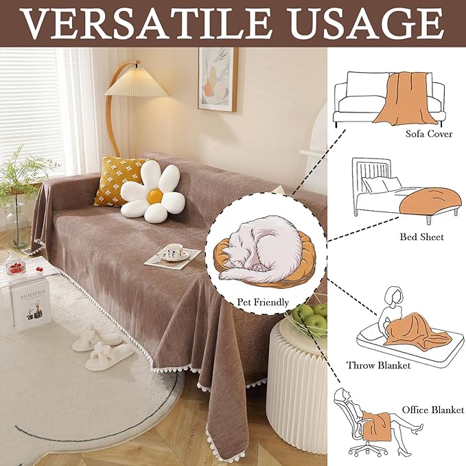 HANDONTIME Brown Sofa Covers Slipcover Simple Couch Cover for Pet Dogs Couch Cushion Covers for L Shape Chocolate Sofa Throw Cover Machine Washable Sectional Couch Covers for Living Room, 71" X118"