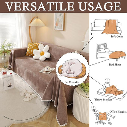 HANDONTIME Brown Sofa Covers Simple Couch Cover for Pet White Floral Couch Cushion Covers for L Shape Chocolate Sofa Throw Cover Sectional Couch Covers for Living Room Machine Washable, 71" X150"