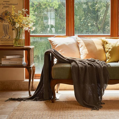 lifein Throw Blanket for Couch, Soft Boho Decor Bed Throw,Cozy Brown Knitted Chenille Small Farmhouse Lightweight Throw (Brown,50 * 60")