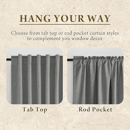 RYB HOME Grey Linen Blackout Curtains for Sliding Glass Door, 100% Blackout Linen Textured Thermal Privacy Modern Drape Panels for Dining Room Large Window, 52" W x 84" L, 2 Panels Set