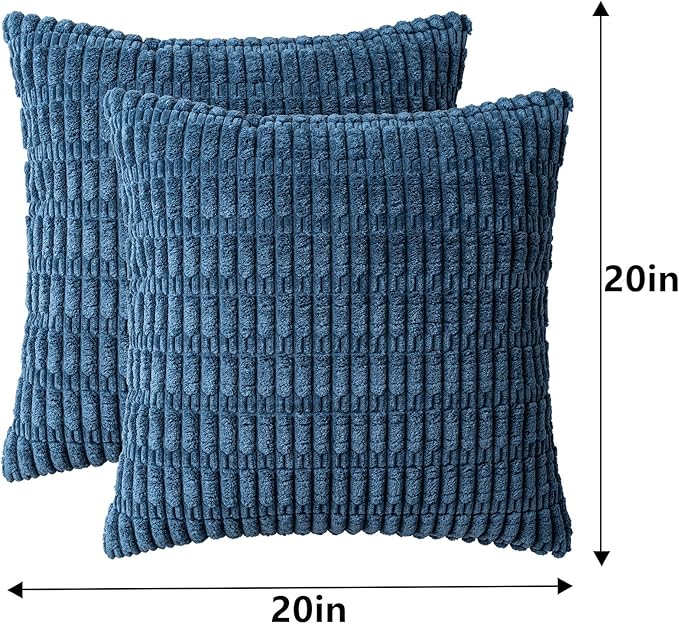 Pack of 2 Corduroy Decorative Throw Pillow Covers 20x20 InchSoft Boho Striped Pillow Covers Modern Farmhouse Home Decor for Sofa Living Room Couch Bed（Teal）