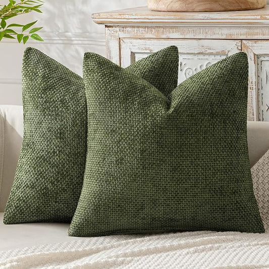 MIULEE Pack of 2 Couch Throw Pillow Covers 20x20 Inch Olive Green Modern Boho Accent Decorative Pillow Covers Soft Chenille Farmhouse Cushion Covers for Home Decor Bed Sofa Living Room
