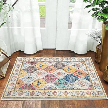 HEBE Washable Area Rug - 2'x3' Non Slip Soft Distressed Medallion Bedroom Boho Living Room Accent Throw Vintage Entry Floor Carpet for Dining Room Bathroom Entryway