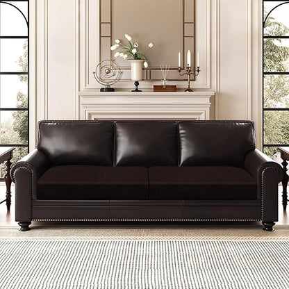 Leather Look Couch Cushion Covers Sofa Seat Slipcovers Sets Couches Furniture Protector for Sectional Armchair Loveseat Pets Kids Stretch Spandex Fabric (2 Cushion Sofa, Chocolate)