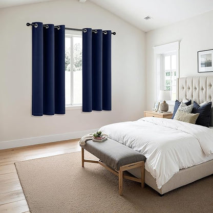 MIULEE Navy Blue Blackout Curtains for Bedroom Living Room 64 Inches Long 2 Panels, Thermal Insulated Room Darkening Drapes Solid Grommet Noise Reducing Light Blocking Window Treatments 40x64 Inch