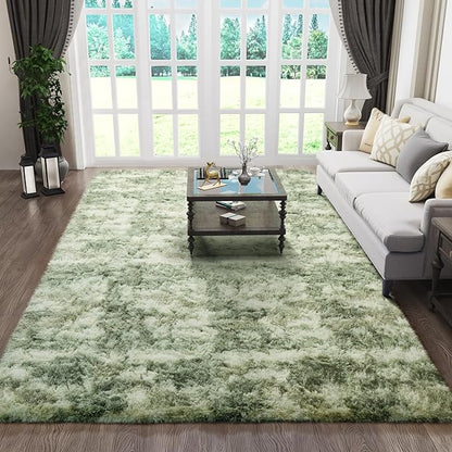 Ophanie Green and White Area Rugs for Living Room 6x9, Fluffy Shag Large Fuzzy Plush Soft Carpets, Floor Shaggy Rugs for Bedroom, Carpet for Kids Boys Girls Dorm Nursery Home Decor Aesthetic