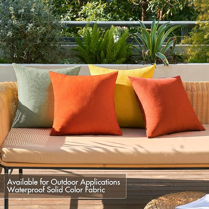 MIULEE Pack of 4 Decorative Outdoor Throw Pillow Covers Linen Waterproof Pillow Covers Farmhouse Cushion Cases for Patio Garden Tent Balcony Couch Sofa 16x16 inch Rust Green