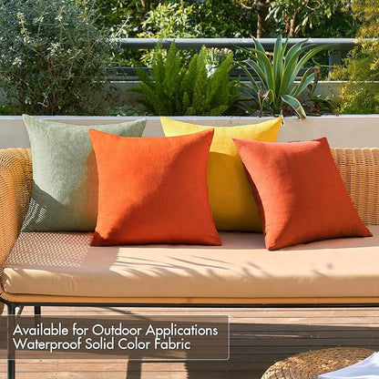 MIULEE Pack of 4 Decorative Outdoor Throw Pillow Covers Linen Waterproof Pillow Covers Farmhouse Cushion Cases for Patio Garden Tent Balcony Couch Sofa 16x16 inch Rust Green