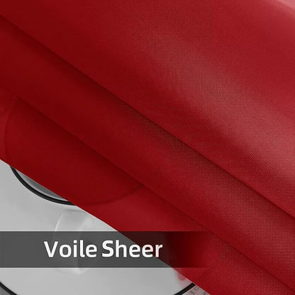 youleyar Solid Sheer Rod Pocket Curtain Voile Draperies 4 Panels White Beige Black Grey Ivory 52 Inch Width 84 Inch Long 1 Pair for Kitchen Bedroom Children Living Room Yard(Christmas Red,52 Wｘ84 L)