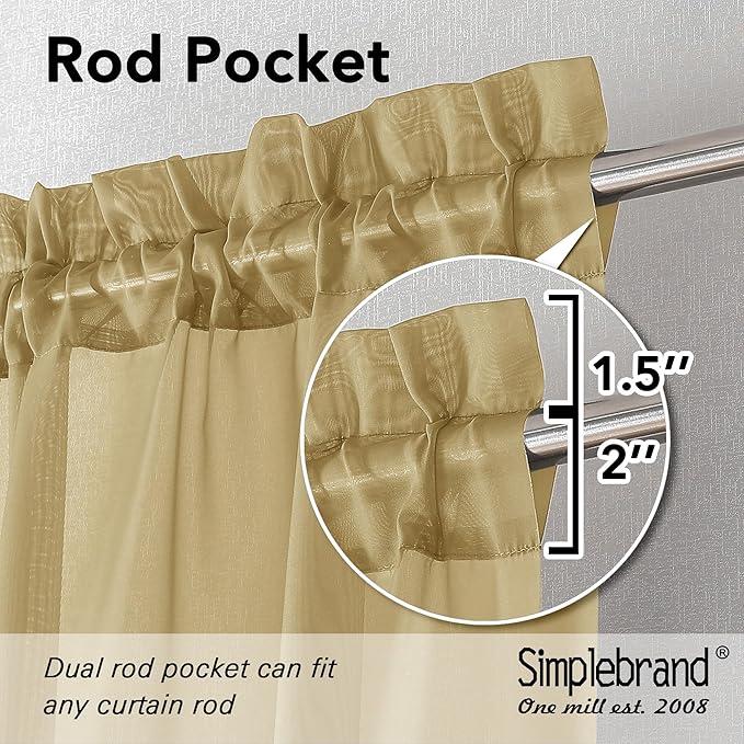 Simplebrand Gold Sheer Curtains 84 Inches Long 2 Panels, Light Filtering Rod Pocket Solid Color Window Sheer Curtain Panels, Elegant Curtains & Drapes for Living Room, Bedroom (Gold, 42" W x 84" L)
