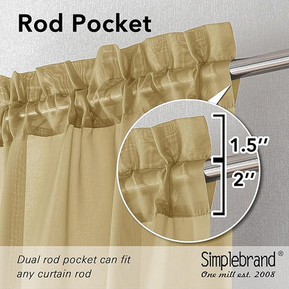 Simplebrand Gold Sheer Curtains 84 Inches Long 2 Panels, Light Filtering Rod Pocket Solid Color Window Sheer Curtain Panels, Elegant Curtains & Drapes for Living Room, Bedroom (Gold, 42" W x 84" L)