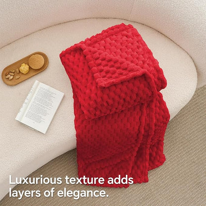 BEDELITE Fleece Twin Blanket for Couch & Bed - 3D Jacquard Decorative Red Throw, Super Soft and Cozy Warm Fuzzy Blanket All Seasons Suitable, 60x80Inches