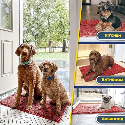 Muddy Mat® | Super Absorbent Door Mat Indoor, Microfiber Quick Dry Chenille Entryway Rug, Non-Slip Front Door Mat, Indoor Mats for Entryway, Machine Washable Pet Rug, Red 24" x 120"