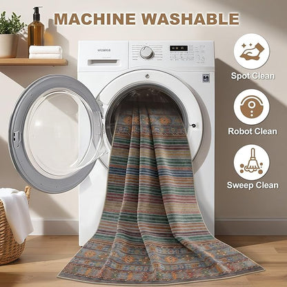 Nakagishi 5X7 Area Rugs Living Room: Washable Large Vintage Rug Neutral Non-Slip Soft Stain Resistant Indoor Carpet for Bedroom Nursery Dining Room Office Playroom - Multi Color