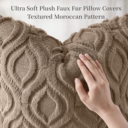 decorUhome Throw Pillow Covers 20x20 Inch Set of 2, Soft Plush Faux Wool Light Brown Solid Couch Pillow Covers, Accent Farmhouse Neutral Square Pillow Cases for Sofa Bed Living Room