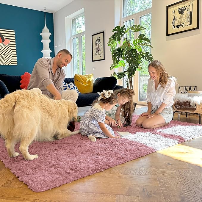 OLANLY 5x7 Machine Washable Large Area Rugs for Living Room, Bedroom, Soft Fluffy Shaggy Bedside Rug, Indoor Floor Carpet for Kids Girls and Boys, Dorms, Nursery, Home Decor Aesthetic, Pale Pink