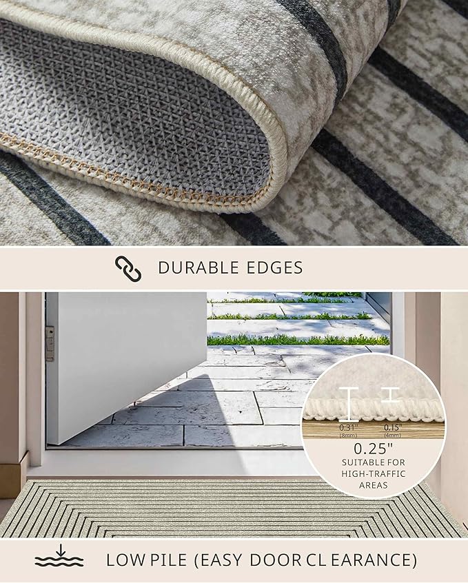 Latte&Fog 9x12 Area Rug for Living Room, Extra Large Beige Modern Abstract Washable Rugs, Boho Non Slip Low Pile Carpet for Indoor Bedroom Dining Room, Office, Dorm, Classroom and Farmhouse - Beige