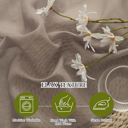 NICETOWN Sheer Linen Curtains for Windows 84 inch Length, (Burlap) Grommet Semi Balance Privacy & Light Vertical Flax Sheer Drapes for Bedroom/Living Room, W52 x L84, 2 Panels
