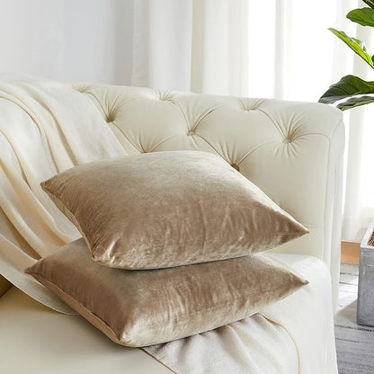 GIGIZAZA Decorative Throw Pillow Covers 16x16,Set of 2 Taupe Square Couch Pillow Covers,Velvet Sofa Boho Cushion Pillows