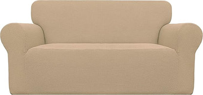 Easy-Going Stretch Loveseat Slipcover 1-Piece Sofa Cover Furniture Protector Couch Soft with Elastic Bottom for Kids Polyester Spandex Jacquard Fabric Small Checks (Loveseat, Sand)