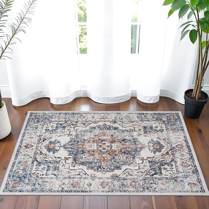 Hallway Washable Runner Rug - 2x3 Kitchen Rugs Entryway Rug Runner Vintage Soft Floor Mat Non Slip Indoor Farmhouse Carpet for Bathroom Living Room Bedroom (2 X 3, Brick)