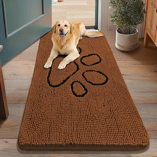 Smiry Dog Door Mat for Muddy Paws, Absorbent Dirt Trapper Non Slip Quick Dry Washable Chenille Mat for Mud Dogs, Entry Rug for Indoor and Outdoor (48x30 Inches, Ochre and Black)