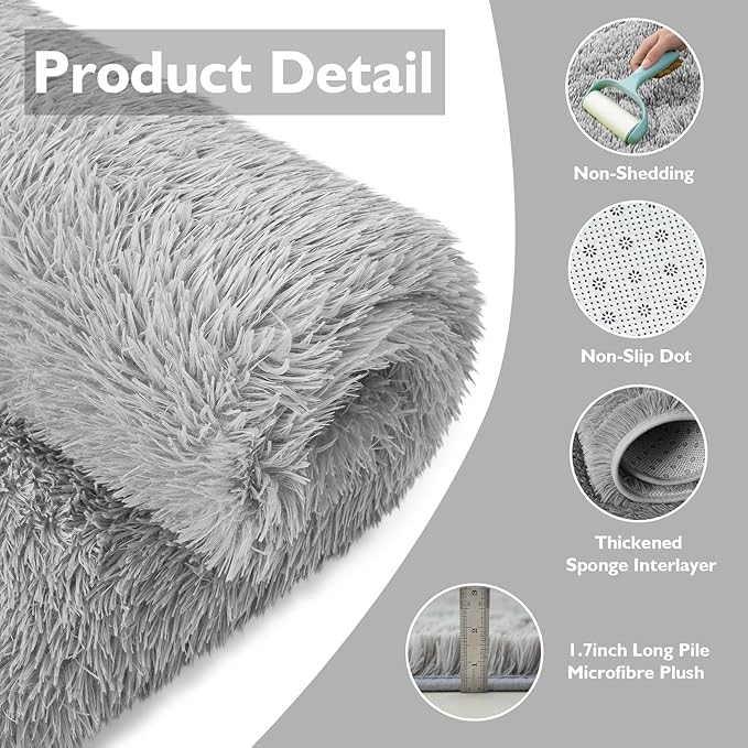 Shag Area Rug for Bedroom 3x5,Grey Fluffy Area Rugs for Living Room,Soft Fuzzy Rug Non-Shedding Indoor Plush Carpet for Kids Bedroom Nursery Dorm Home Decor