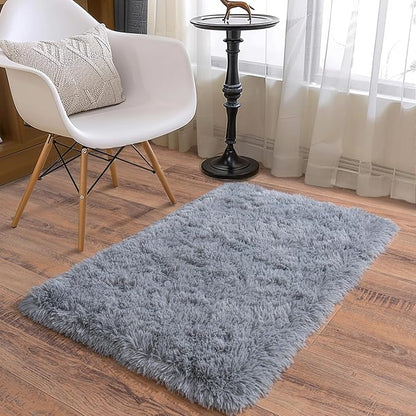 Soft Runner Rugs for Bedroom Hallways, 2 Packs 2x3 Grey Fluffy Shag Throw Area Rug Non Slip for Bedside Dorm, Long Shaggy Furry Carpet for Nursery Living Room