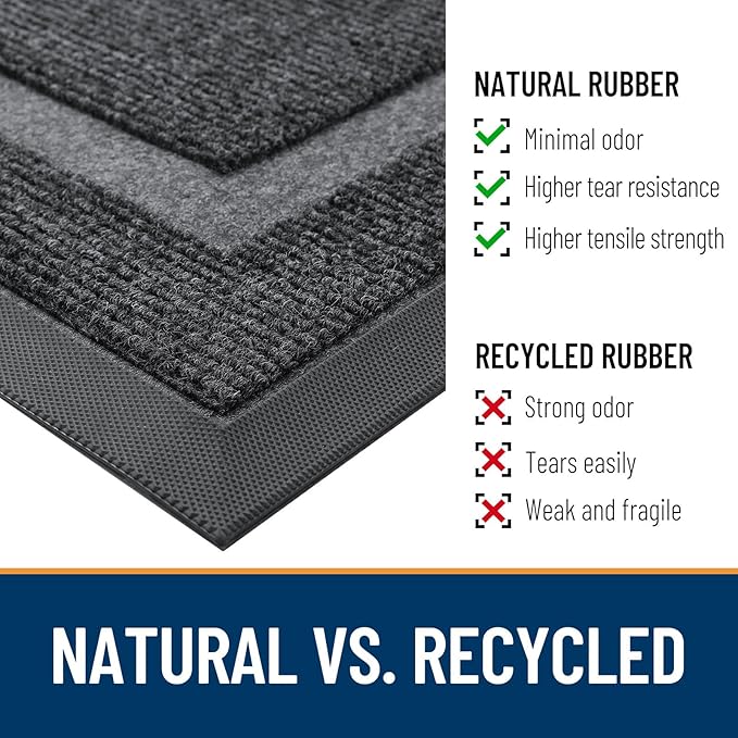 OLANLY Half Circle Door Mat Indoor Outdoor Entrance Welcome, Waterproof All-Season, All-Weather Doormat, Sturdy Natural Rubber, Low Profile, Easy Clean Patio Porch Entryway Mat, 59x23, Grey