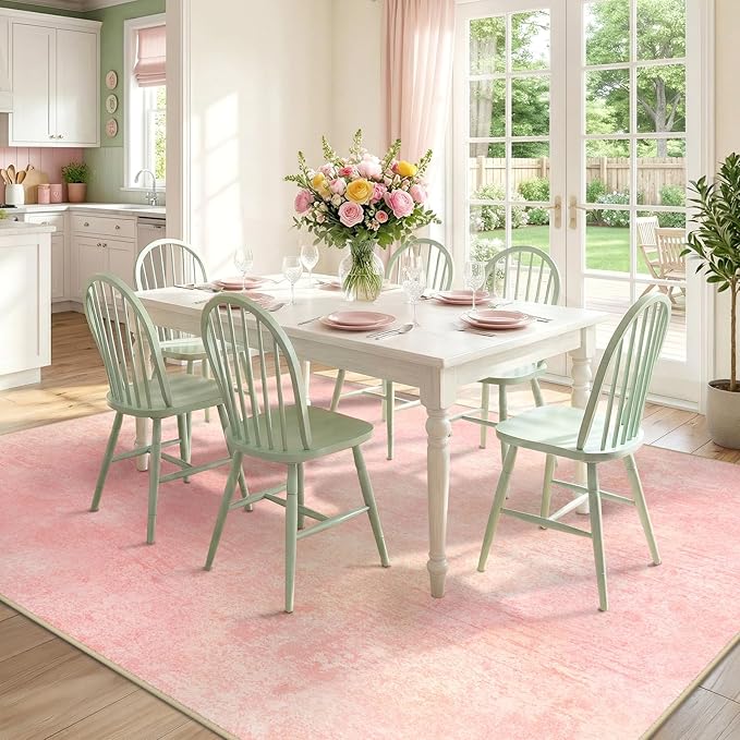 Washable Area Rugs 5'x7' Non-Slip Modern Abstract Soft for Living Room Entryway Bedroom Nursery, Print Pattern, Light Pink