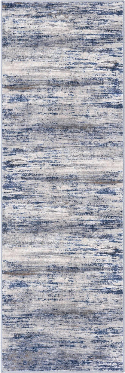 KOZYFLY Modern Abstract Hallway Runner Rug, 2.6x8 Washable Rug Runner Non-Slip Soft Striped Kitchen Runner Rugs, Print Grey Blue Carpet Runner for Entryway Bathroom Laundry Room Foyer