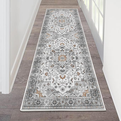 HEBE Hallway Runner Rug 2'x6' Washable Vintage Distressed Area Rugs Non Slip Laundry Rug Runner Boho Floor Carpet Runners for Hallways Entryway Laundry Room Kitchen Bathroom