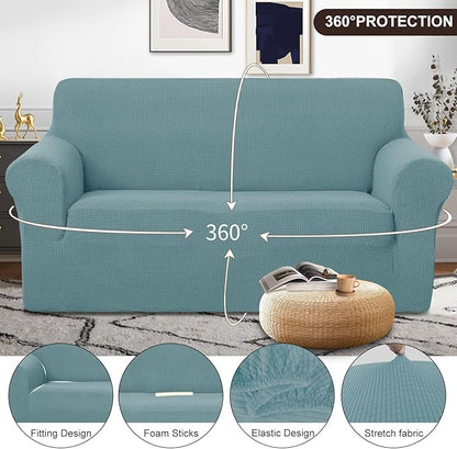 U-NICE HOME Oversized Stretch Loveseat Couch Cover Sofa Covers Washable Sofa Slipcover Furniture Protector for 2 Cushion Couch Sofa Pet Friendly, Light Blue