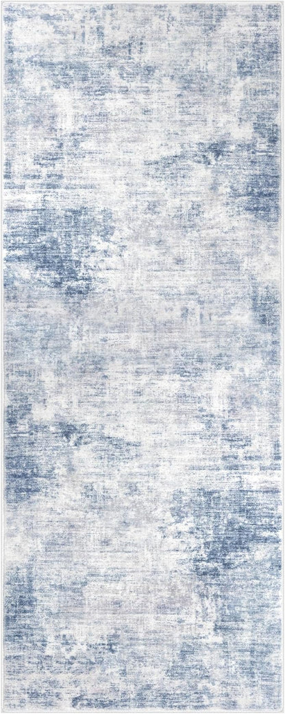 IOHOUZE Abstract Runner Rug 2x5 Ft Washable Runners for Hallways, Non Slip Kitchen Runner Printed Faux Wool Entryway Runner Indoor, Modern Floor Carpet for Hall Kitchen Bedroom, Light Blue Grey