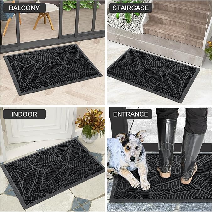 Colorxy Waterproof Doormat, Sturdy Natural Rubber Front Indoor Mat, Non Slip Low Profile Indoor Outdoor Door Mats, Stain and Fade Resistant Floor Mat, Easy Clean Patio Entrance Mat, 71''x47'', Black