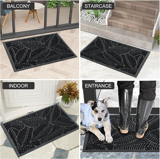 Colorxy Waterproof Doormat, Sturdy Natural Rubber Front Indoor Mat, Non Slip Low Profile Indoor Outdoor Door Mats, Stain and Fade Resistant Floor Mat, Easy Clean Patio Entrance Mat, 47''x24'', Black