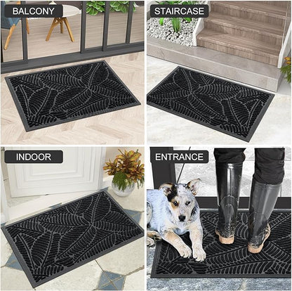 Colorxy Waterproof Doormat, Sturdy Natural Rubber Front Indoor Mat, Non Slip Low Profile Indoor Outdoor Door Mats, Stain and Fade Resistant Floor Mat, Easy Clean Patio Entrance Mat, 47''x24'', Black