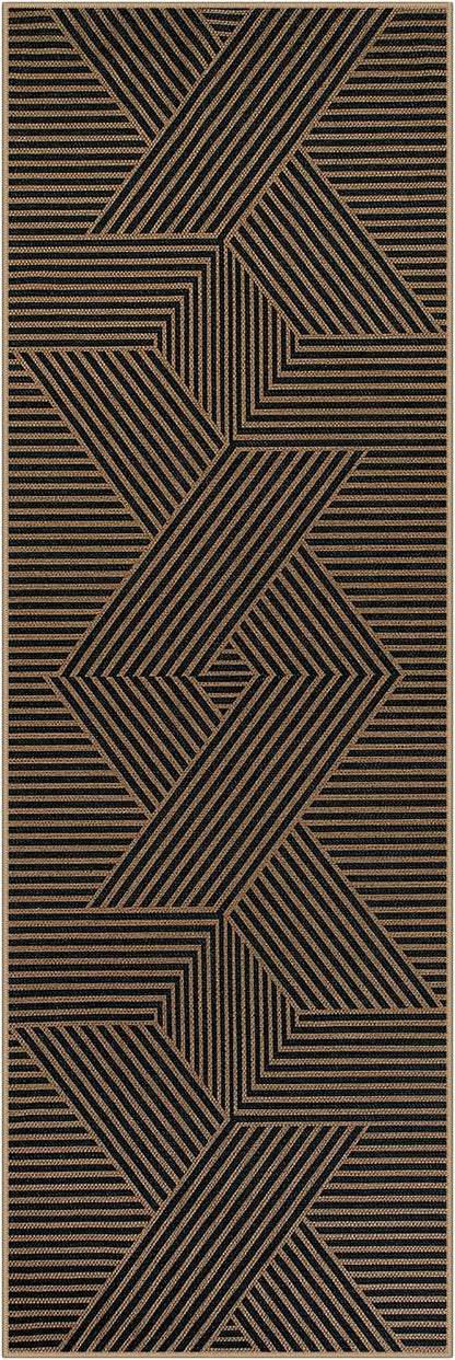 Lahome Enfys Modern Geometric Runner Rug, 2x6 Washable Rug Runners for Hallways Non Slip, Black Outdoor Carpet with Rubber Backing, Farmhouse Non Shedding Kitchen Mats for Floor Entryway