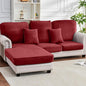 Couch Cover 6-Piece Elastic Velvet Couch Cushion Covers & Chaise Slipcovers for L-Shaped Sofas, Sofa Seat Covers Washable, Soft Cover for Couches (5 Seater + Chaise, Christmas Red)